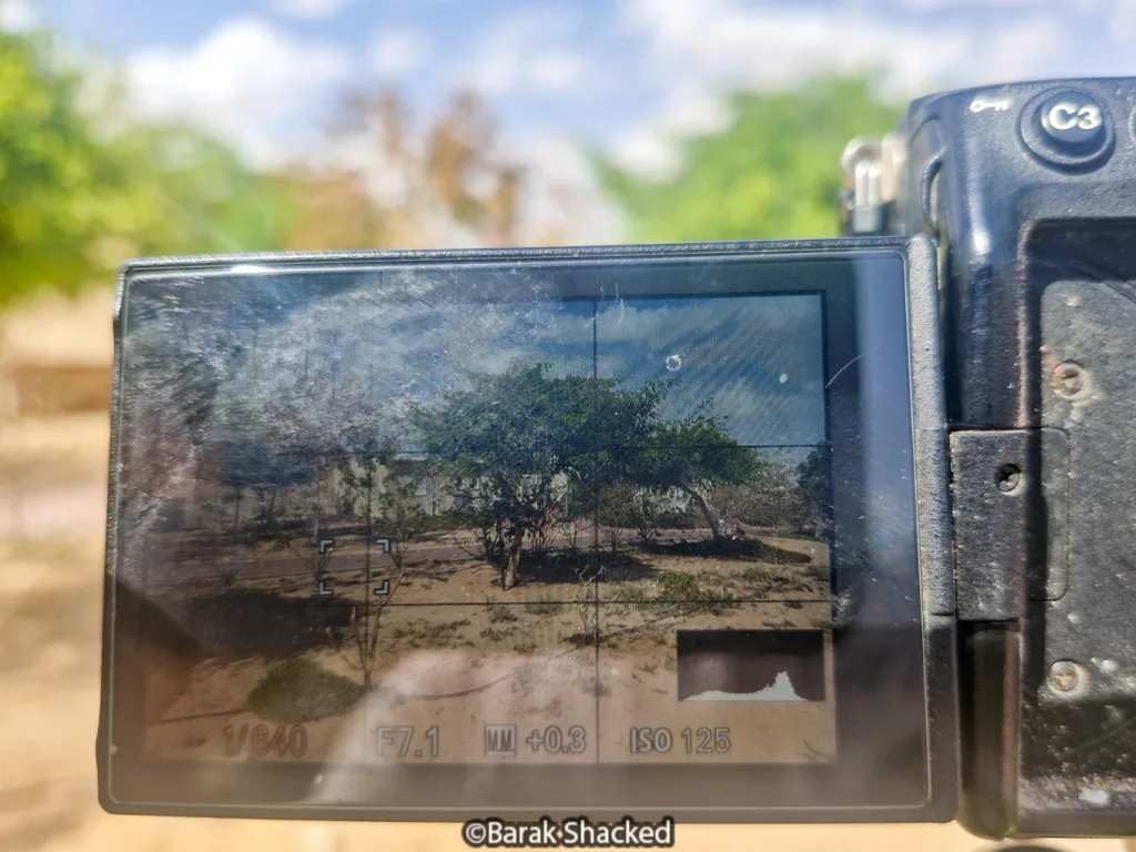 צילום והיסטוגרמה של המצלמה